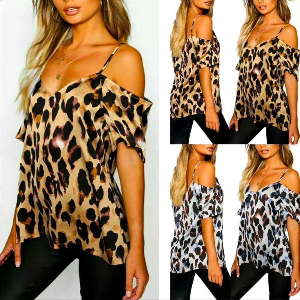 Off Shoulder, Leopard Print Blouse